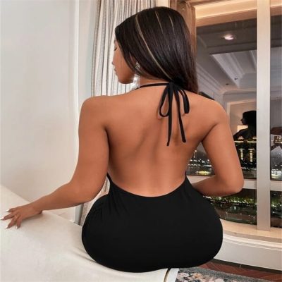 Summer Deep V-neck Dress Temperament Sling Backless Halter Dresses Women's Clothing - Image 4