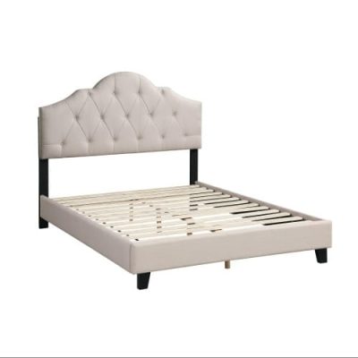 Contemporary 1pc Queen Size Bed Adjustable HB Light Brown Polyfiber Tufted Upholstered Wooden Bedframe Bedroom Furniture - Image 8