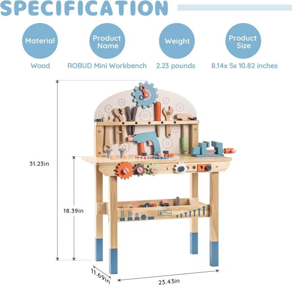 ROBOTIME Workbench Play Set Toddlers Kids Pretend Tool Bench Toy Workshop Toys - Image 8