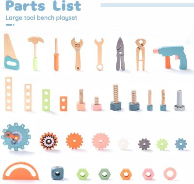 ROBOTIME Workbench Play Set Toddlers Kids Pretend Tool Bench Toy Workshop Toys - Image 5