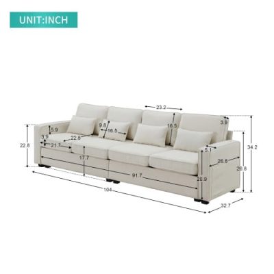 Seater Modern Linen Fabric Sofa With Armrest Pockets And 4 Pillows,Minimalist Style Couch For Living Room, Apartment, Office,3 Colors - Image 6