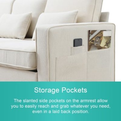 Seater Modern Linen Fabric Sofa With Armrest Pockets And 4 Pillows,Minimalist Style Couch For Living Room, Apartment, Office,3 Colors - Image 8