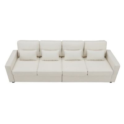 Seater Modern Linen Fabric Sofa With Armrest Pockets And 4 Pillows,Minimalist Style Couch For Living Room, Apartment, Office,3 Colors - Image 9