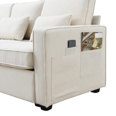 Seater Modern Linen Fabric Sofa With Armrest Pockets And 4 Pillows,Minimalist Style Couch For Living Room, Apartment, Office,3 Colors - Image 2