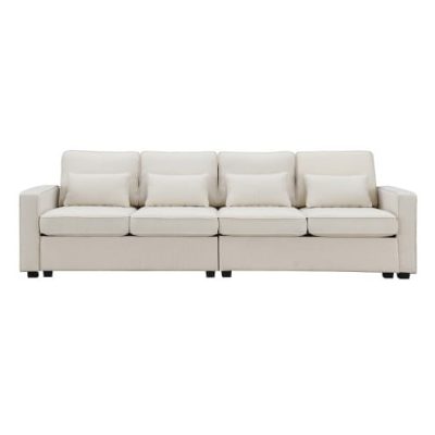 Seater Modern Linen Fabric Sofa With Armrest Pockets And 4 Pillows,Minimalist Style Couch For Living Room, Apartment, Office,3 Colors - Image 7