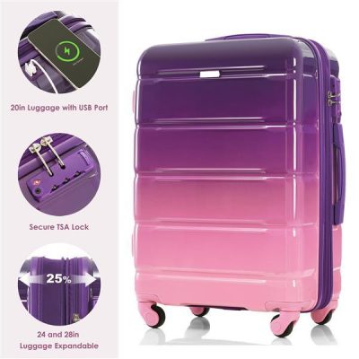 Luggage Set Of 3, 20-inch With USB Port, Airline Certified Carry-on Luggage With Cup Holder, ABS,PC Hard Shell Luggage With Spinner Wheels, Purple And Pink - Image 4