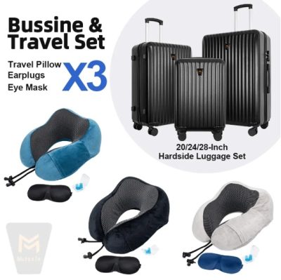 3pcs Luggage Set   Lightweight Hard Shell Suitcase Set With Double Spinner Wheels, Large Capacity, Includes 3pc U-Shaped Travel Pillow Set, Perfect For Business  Family Trips - Image 3