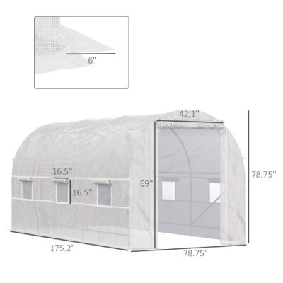 Outsunny 15 X 7 X 7 Walk-In Tunnel Greenhouse, Large Garden Hot House Kit With 6 Roll-up Windows & Roll Up Door, Steel Frame, White - Image 7