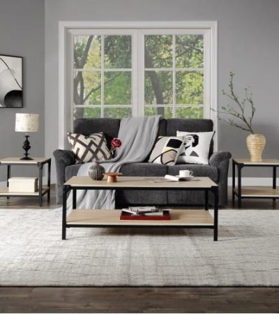 Industrial Coffee Table for Living Room, with Storage Shelf, Rivet Design, Wood Look Accent Furniture