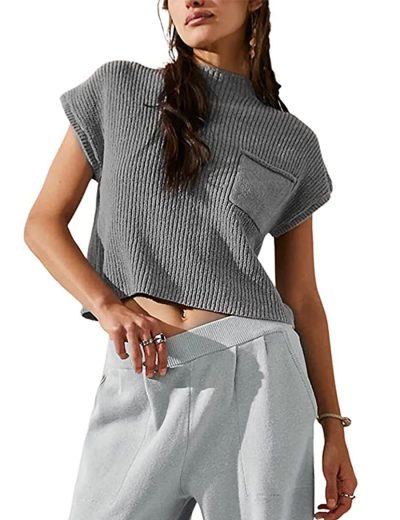 Women's Knitted Sleeveless Pocket Casual Rib Pullover Vest - Image 6