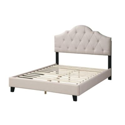 Contemporary 1pc Queen Size Bed Adjustable HB Light Brown Polyfiber Tufted Upholstered Wooden Bedframe Bedroom Furniture - Image 9