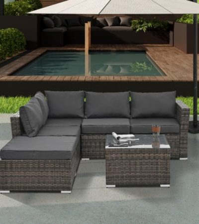 Patio Furniture, Outdoor Furniture, Seasonal PE Wicker Furniture, 4 Set Wicker Furniture With Tempered Glass Coffee Table