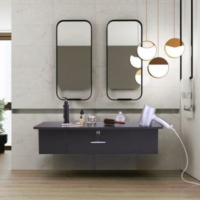 Wall Mounted Styling Station with Drawer and Tool Holes Vanity Table Dressing Table Equipment for Barber Beauty Spa Salon Shops Black - Image 2