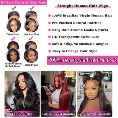 Straight Lace Front Wig Human Hair  Density 13x4 HD Clear Lace Front Wig Pre Pull Baby Hair - Image 5