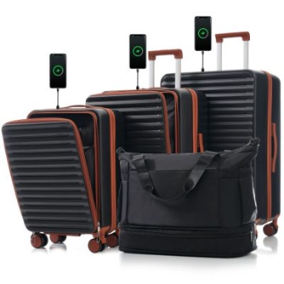 Luggage 4 Piece 20 24 28 Sets And A Bag, 20 24 With Front Pocket,Hard Shell Luggage Carry On Luggage Set With TSA Lock, Usb, Universal Wheel,cup Holder
