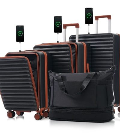 Luggage 4 Piece 20 24 28 Sets And A Bag, 20 24 With Front Pocket,Hard Shell Luggage Carry On Luggage Set With TSA Lock, Usb, Universal Wheel,cup Holder