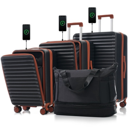 Luggage 4 Piece 20 24 28 Sets And A Bag, 20 24 With Front Pocket,Hard Shell Luggage Carry On Luggage Set With TSA Lock, Usb, Universal Wheel,cup Holder