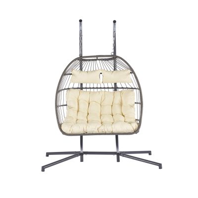 2 Person Outdoor Rattan Hanging Chair Patio Wicker Egg Chair - Image 6