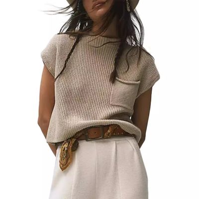 Women's Knitted Sleeveless Pocket Casual Rib Pullover Vest - Image 5