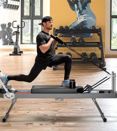 Extra Large Pilates Reformer - Multi-functional Home Fitness Equipment, 395lbs Capacity, With Dynamic Resistance Cords And Aerobic Rebounder, Improves Posture, Builds Strength, Reduces Stress, Black