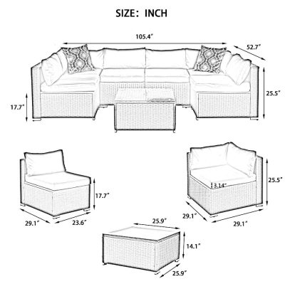 Patio Furniture, Outdoor Furniture, Seasonal PE Wicker Furniture, 7 Set Wicker Furniture With Tempered Glass Coffee Table - Image 5