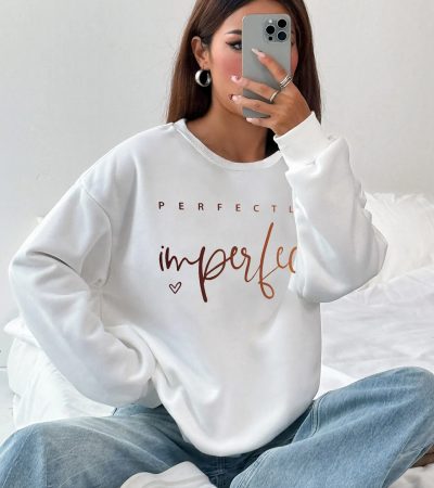 Women Basic Casual Pullover Spring Autumn Long Sleeve Gradient Letter Printed Round Neck