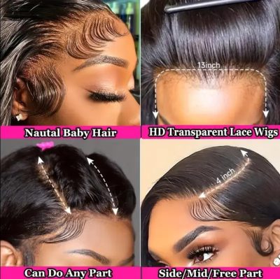Straight Lace Front Wig Human Hair  Density 13x4 HD Clear Lace Front Wig Pre Pull Baby Hair - Image 2