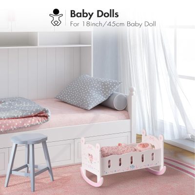 ROBOTIME Wooden Doll Cradle Rocking Baby Doll Crib Reversible Doll Bed For Girl - Image 5