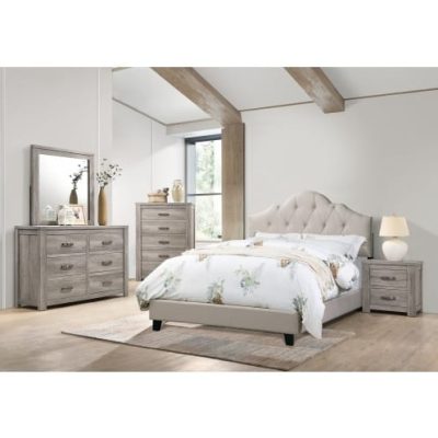 Contemporary 1pc Queen Size Bed Adjustable HB Light Brown Polyfiber Tufted Upholstered Wooden Bedframe Bedroom Furniture - Image 7