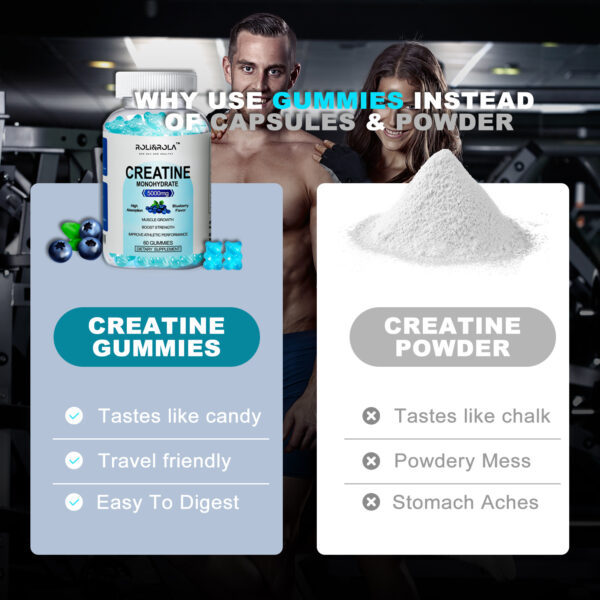 High Strength Creatine Monohydrate Gummies, Blueberry Flavored Creatine Gummies Monohydrate - 60 Gummies X 2 Bottles - Image 7