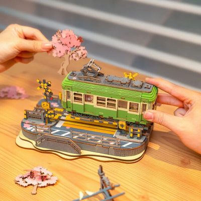 Rolife  Sakura Journey Tram Car 3D Wooden Puzzle Model Toys Teens Gift - Image 3