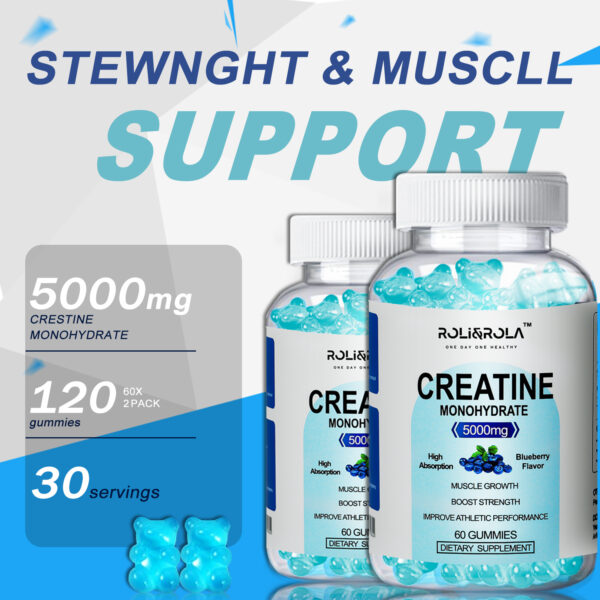 High Strength Creatine Monohydrate Gummies, Blueberry Flavored Creatine Gummies Monohydrate - 60 Gummies X 2 Bottles - Image 5