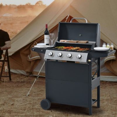 Propane Gas Grill 4 Burner Barbecue Grill, Stainless Steel 34,000 BTU Patio Garden Barbecue Grill With Two Shelves, Lid, Wheels And Bottle Opener - Image 3