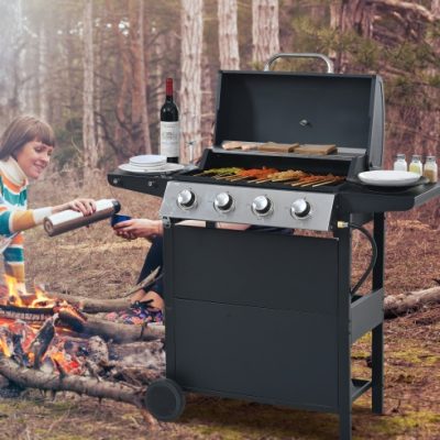 Propane Gas Grill 4 Burner Barbecue Grill, Stainless Steel 34,000 BTU Patio Garden Barbecue Grill With Two Shelves, Lid, Wheels And Bottle Opener - Image 2