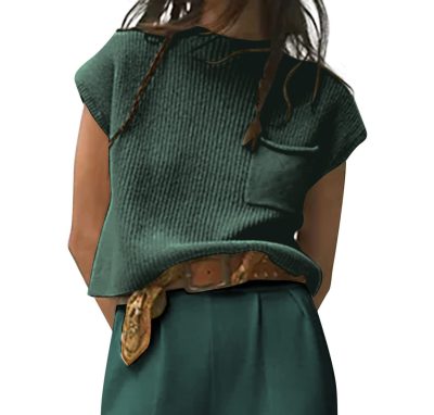 Women's Knitted Sleeveless Pocket Casual Rib Pullover Vest - Image 10