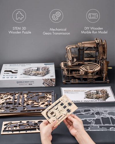 Robotime ROKR Marble Night City 3D Wooden Puzzle Games Assembly Waterwheel Model Toys For Children Kids Birthday Gift - Image 2