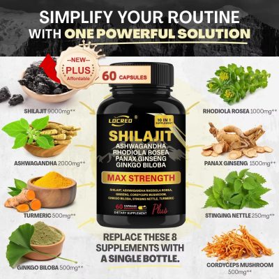 Shilajit Capsules Ashwagandha Extra Strength Dietary Supplement 60 Capsules - Image 3