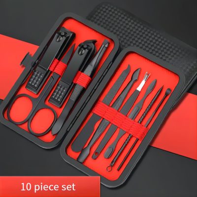 10-piece Black Nail Clipper Set With Travel Case, Professional Cuticle Nippers And Nail Clippers, Complete Grooming Kit For Home And Travel