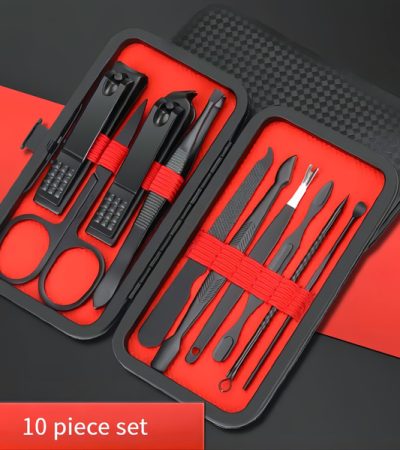 10-piece Black Nail Clipper Set With Travel Case, Professional Cuticle Nippers And Nail Clippers, Complete Grooming Kit For Home And Travel