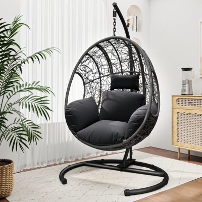 New Comming Outdoor Indoor PE Wicker Swing Egg Chair Gray Color - Image 4
