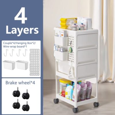 Storage Stroller - 4 Layer, Storage For Bedroom, Living Room, Kitchen,restroom,Flexible To Move, Can Put Toys, Snacks, Tools, Pet Supplies,PP Material Is Safe And Durable - Image 7