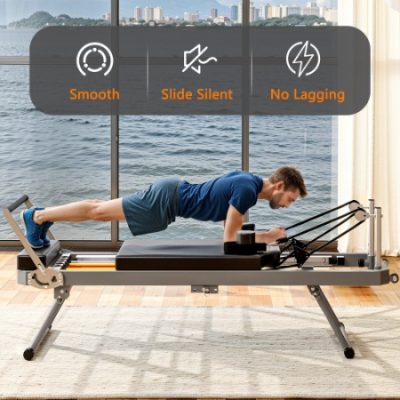 Extra Large Pilates Reformer - Multi-functional Home Fitness Equipment, 395lbs Capacity, With Dynamic Resistance Cords And Aerobic Rebounder, Improves Posture, Builds Strength, Reduces Stress, Black - Image 6