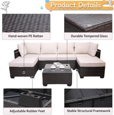 Outdoor Garden Patio Furniture 7Piece PE Rattan Wicker Cushioned Sofa Sets And Coffee Table, Patio Furniture Setoutdoor Couchoutdoor Couch Patio Furnitureoutdoor Sofapatio Couch - Image 3