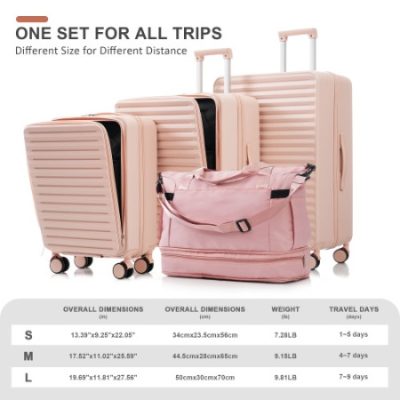 Luggage 4 Piece 20 24 28 Sets And A Bag, 20 24 With Front Pocket,Hard Shell Luggage Carry On Luggage Set With TSA Lock, Usb, Universal Wheel,cup Holder - Image 4
