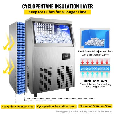 VEVOR 110V Commercial Ice Maker 80LBS 24H With 24lbs Storage Capacity Stainless Steel Commercial Ice Machine 40 Ice Cubes Per Plate Industrial Ice Maker Machine Auto Clean For Bar Home Supermarkets - Image 3