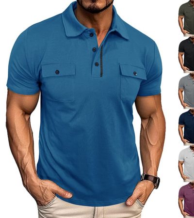 Summer Lapel Button Polo Shirt With Pockets Outdoor Fashion Short Sleeve Tops For Men Clothing