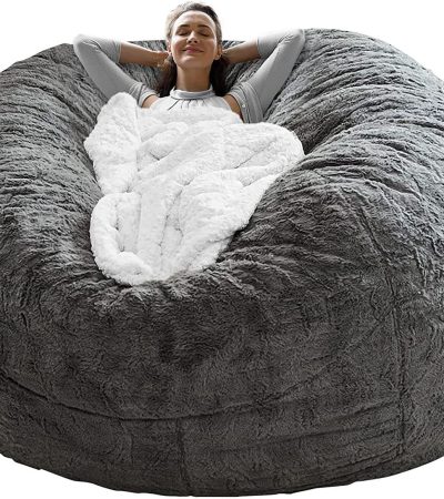 Bag Chair Coverit Was Only A Cover, Not A Full Bean BagChair Cushion, Big Round Soft Fluffy PV Velvet Sofa Bed Cover,  Living Room Furniture,  Lazy Sofa Bed Cover,6ft Dark Grey
