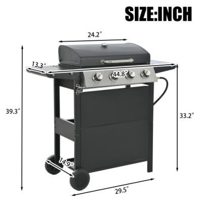 Propane Gas Grill 4 Burner Barbecue Grill, Stainless Steel 34,000 BTU Patio Garden Barbecue Grill With Two Shelves, Lid, Wheels And Bottle Opener - Image 6