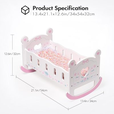 ROBOTIME Wooden Doll Cradle Rocking Baby Doll Crib Reversible Doll Bed For Girl - Image 6