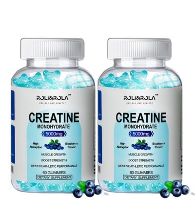 High Strength Creatine Monohydrate Gummies, Blueberry Flavored Creatine Gummies Monohydrate - 60 Gummies X 2 Bottles
